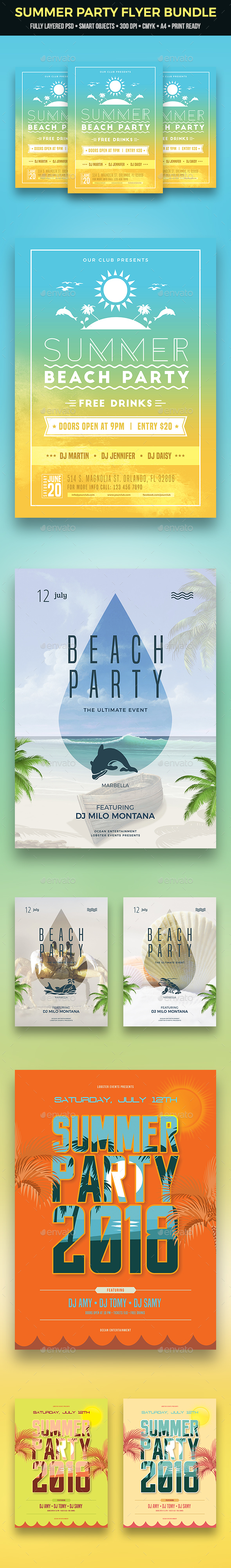 GraphicRiver Summer Party Flyer Bundle 21167640