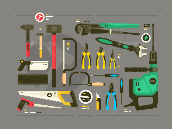 Set of Tools for Construction and Repair - Man-made Objects Objects