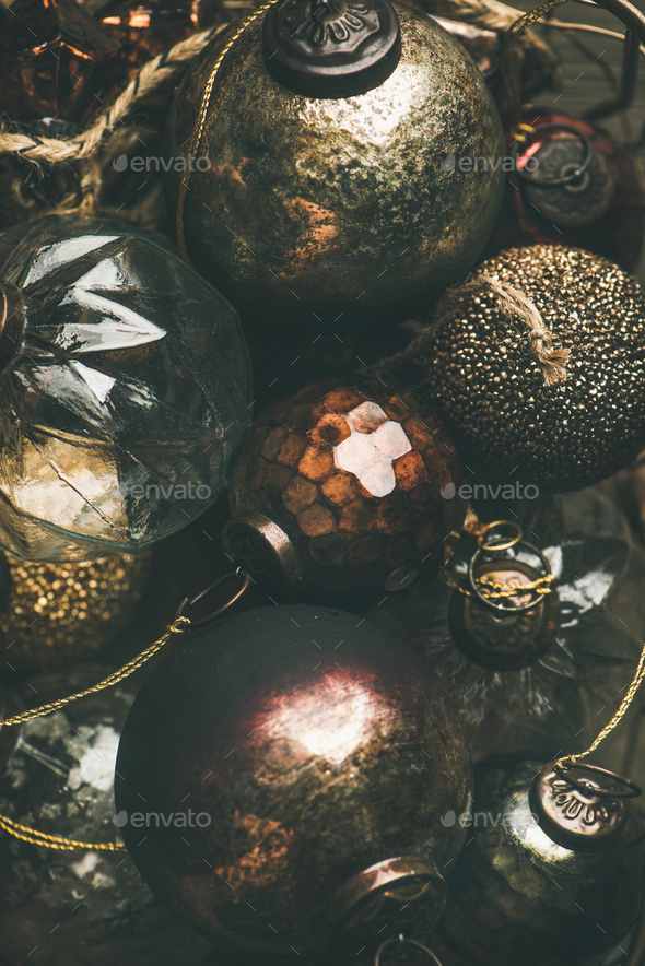 Vintage Christmas or New Year holiday decoration balls, vertical composition - Stock Photo - Images