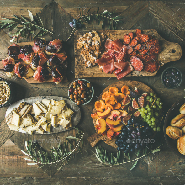 Flat-lay of holiday, party, family dinner table set, square crop - Stock Photo - Images