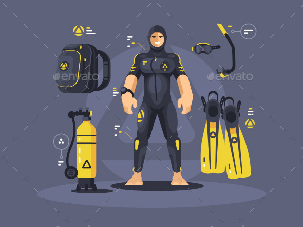 GraphicRiver Diver in Wetsuit and Diving Equipment 21169220 GraphicRiver Diver in Wetsuit and Diving Equipment 21169220