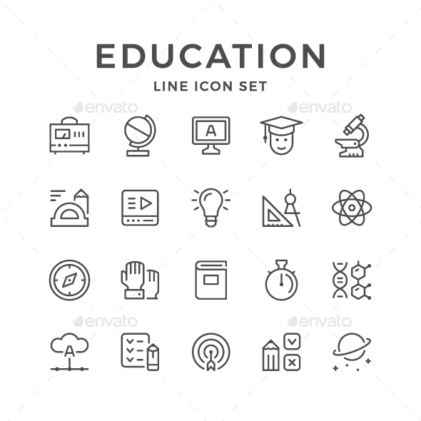 Set Line Icons of Education - Man-made objects Objects