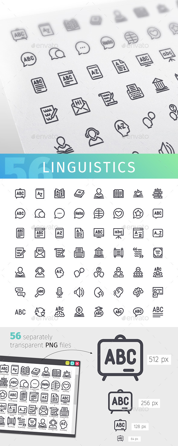 GraphicRiver Linguistics Line Icons Set 21170658