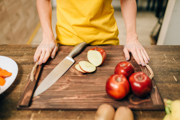 Female person cooking, healthy bio food preparing - Stock Photo - Images