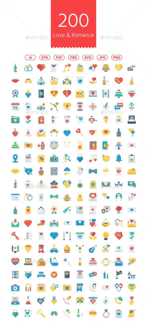 GraphicRiver 200 Love and Romance Flat Icons 21171529 GraphicRiver 200 Love and Romance Flat Icons 21171529