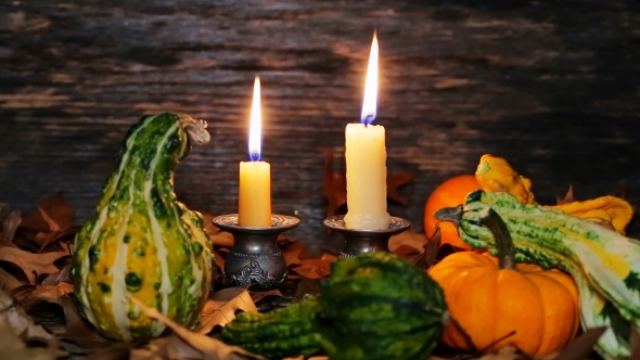 Autumn Thanksgiving Decor with Candles and Pumpkin alt