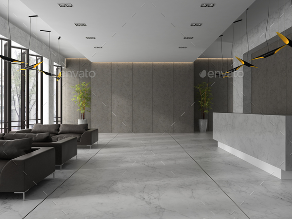 Interior of a hotel spa reception 3D illustration - Stock Photo - Images