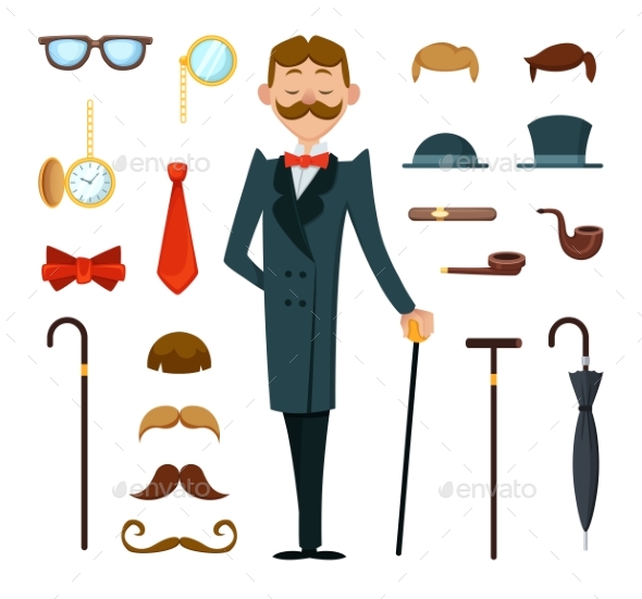 GraphicRiver Fashioned Retro Gentleman with Different Accessories 21174315 GraphicRiver Fashioned Retro Gentleman with Different Accessories 21174315