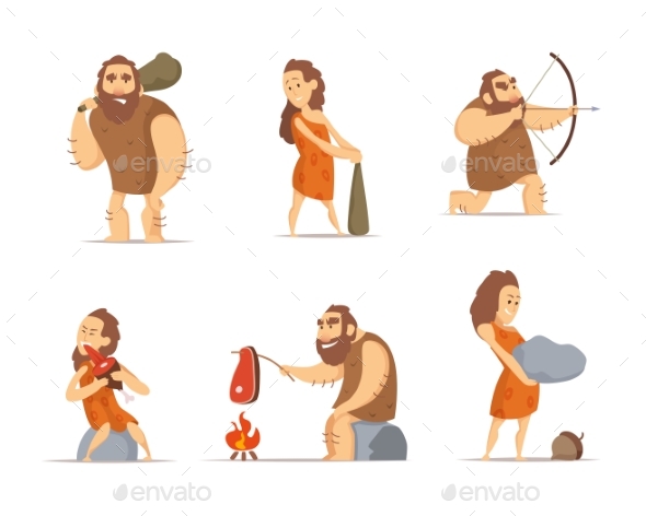 Characters of Male and Female Primitive Cave - People Characters