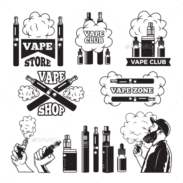 Monochrome Labels Set for Vaping and Smoking Club - Miscellaneous Vectors