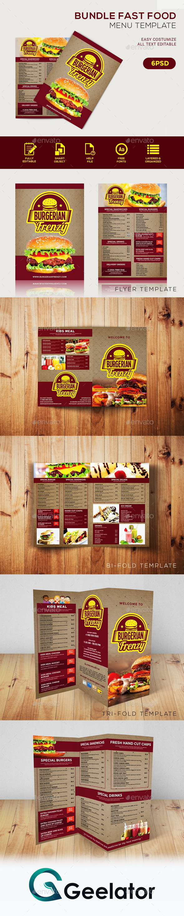 Bundle Fast Food Menu Template - Food Menus Print Templates