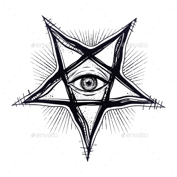 GraphicRiver All Seeing Eye in Reverse Pentagram Symbol 21176809