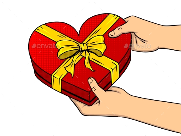 Red Heart Shaped Gift Box Pop Art Vector - Miscellaneous Vectors