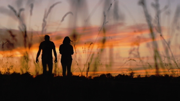 Silhouette of Walking Couple