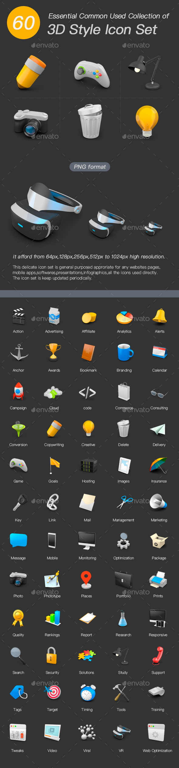 60 Essential Common Used Collection of 3D Style Icon Set - Icons