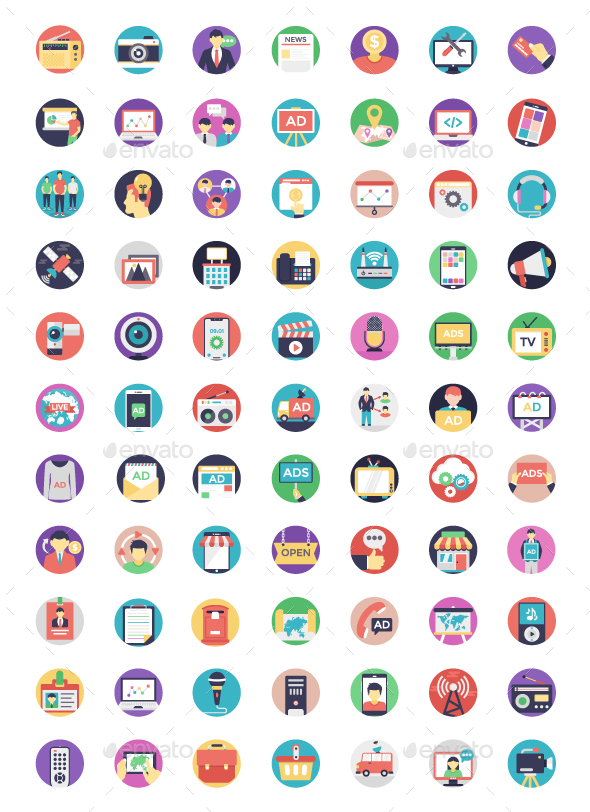 Media and Advertisement Flat Icons - Icons