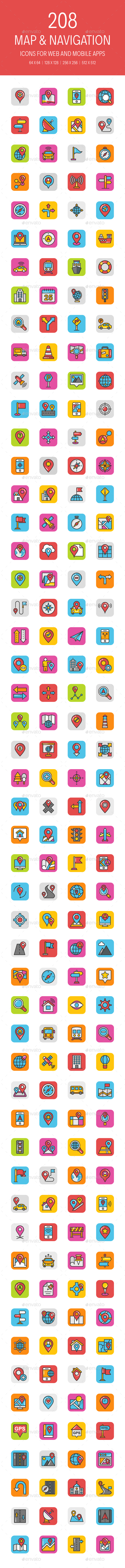 208 Map and Navigation Icons - Icons