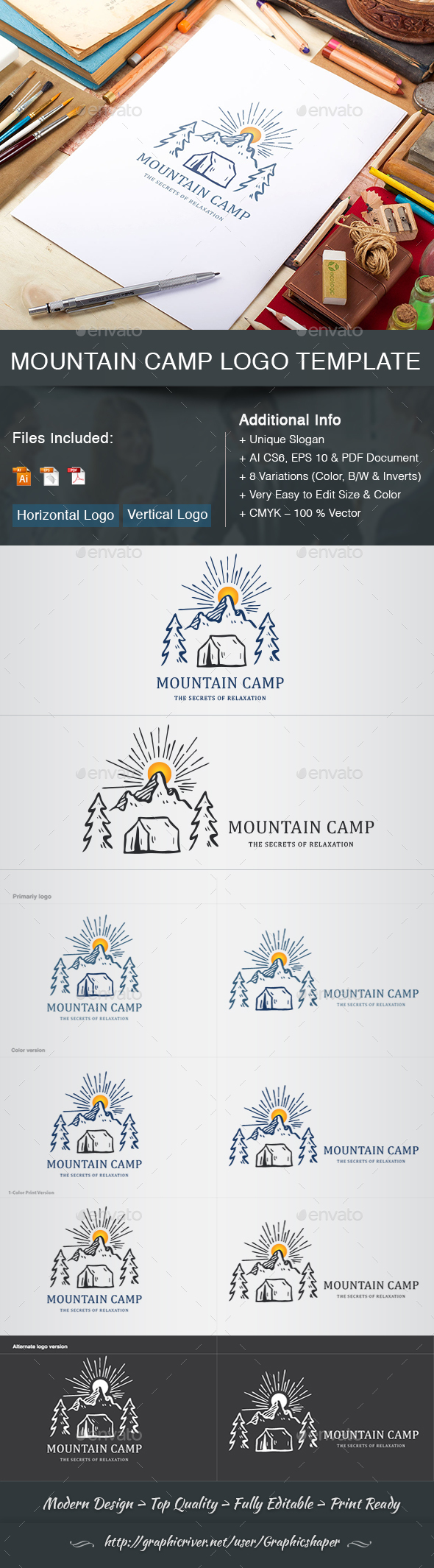 Mountain Camp Logo Template - Nature Logo Templates