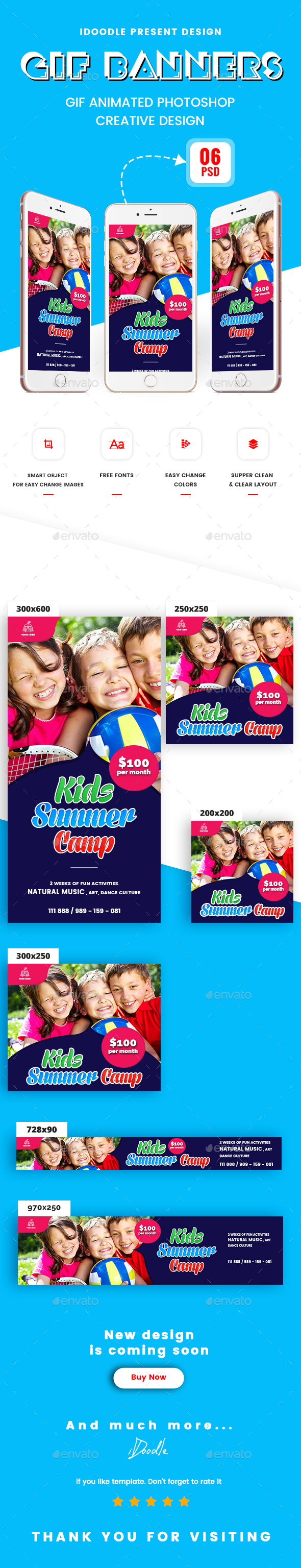 Animated GIF Kids Summer Camp Banners Ads - Banners & Ads Web Elements
