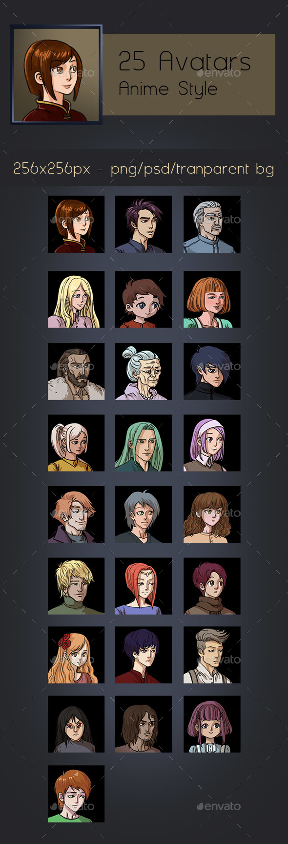 25 Avatars - Anime Style - Miscellaneous Game Assets
