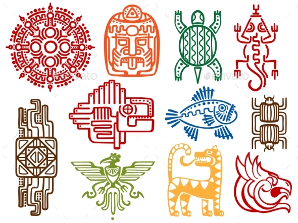 Colorful Ancient Mexican Vector Mythology Symbols - Miscellaneous Vectors