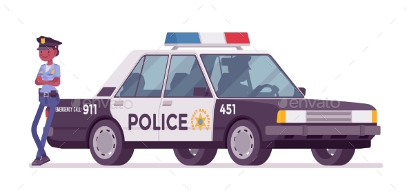 Young Policewoman Standing Near Car - People Characters
