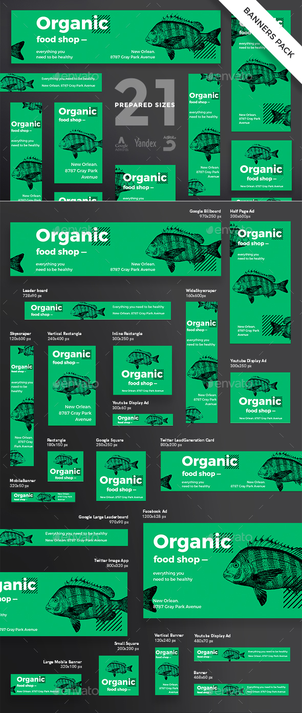 Organic Food Banner Pack - Banners & Ads Web Elements