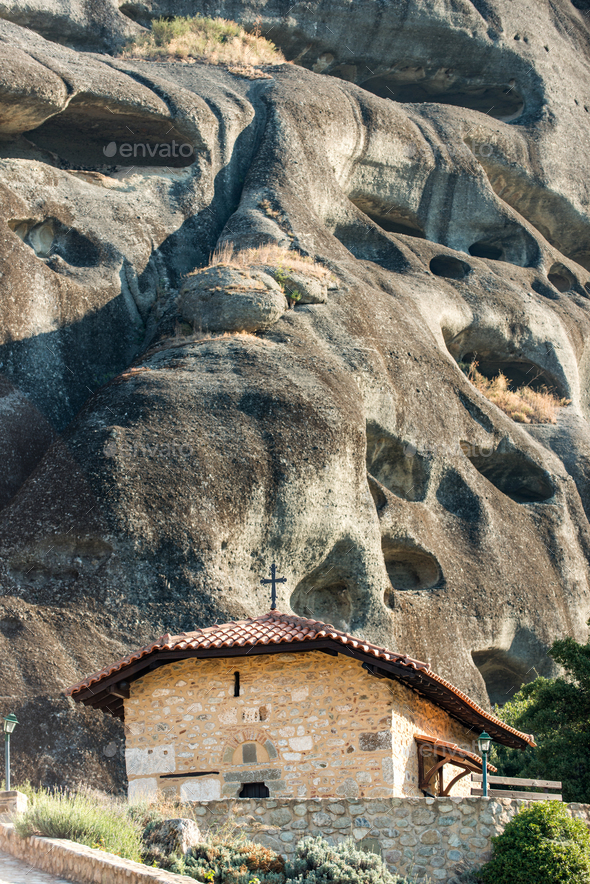Meteora monasteries, Greece. The church of Panaghia Doupiani - Stock Photo - Images