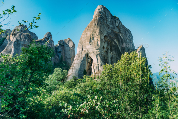 Meteora, monk prison cave, Greece - Stock Photo - Images