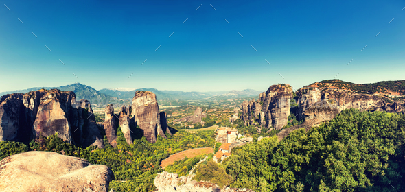 Meteora limestone rocks, Greece - Stock Photo - Images