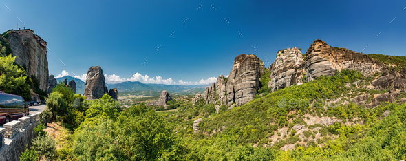 Meteora limestone rocks, Greece - Stock Photo - Images