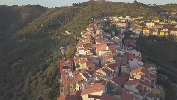 Civezza aerial view on house Mediterranean village town in Liguria, Italy alt