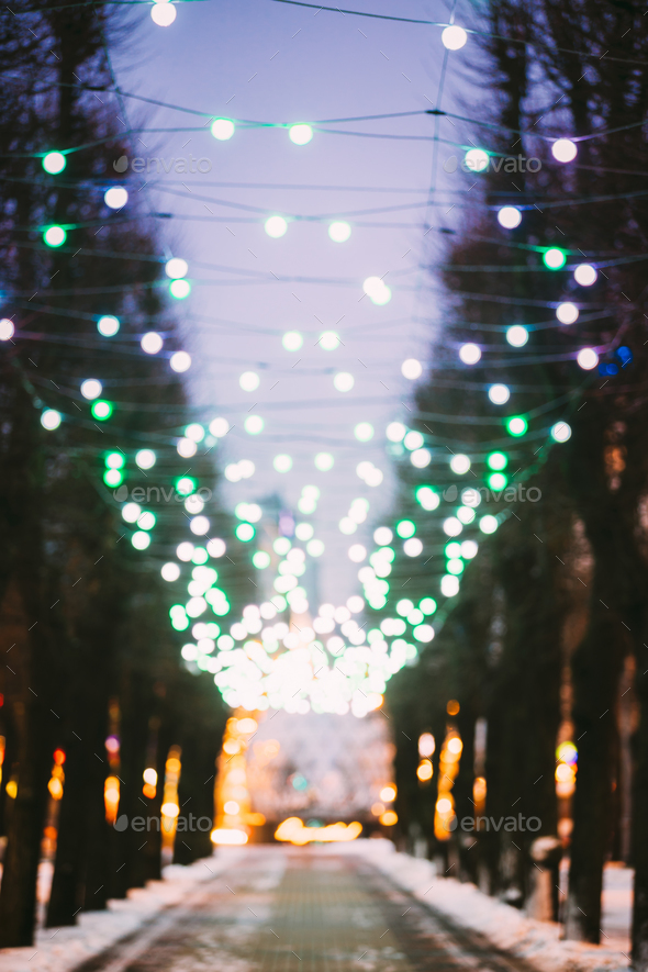 Riga, Latvia. Abstract Blurred Bokeh Boke Background Of Evening - Stock Photo - Images