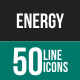 50 Energy Green & Black Line Icons