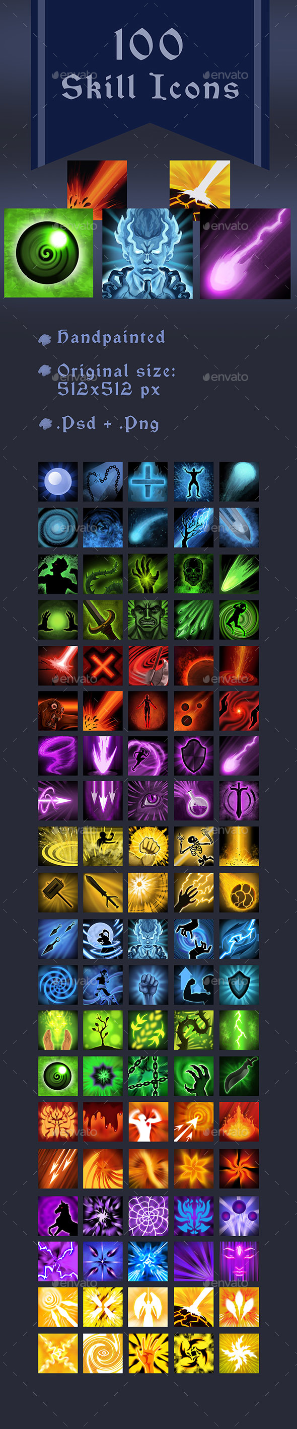 100 Skill Icons 2 - Miscellaneous Game Assets