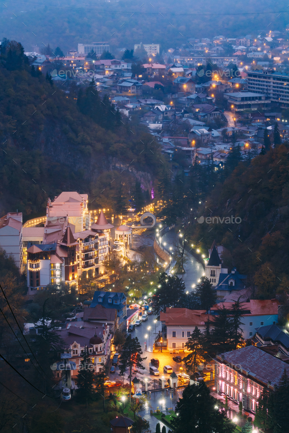 Borjomi, Samtskhe-Javakheti, Georgia. Aerial View Borjomi Citysc - Stock Photo - Images