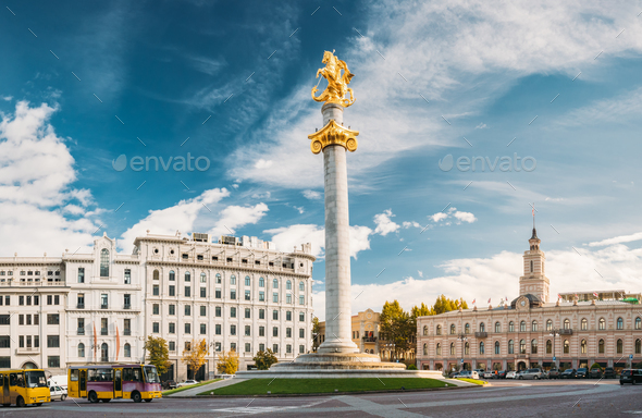 Tbilisi, Georgia, Eurasia. Liberty Monument Depicting St George - Stock Photo - Images
