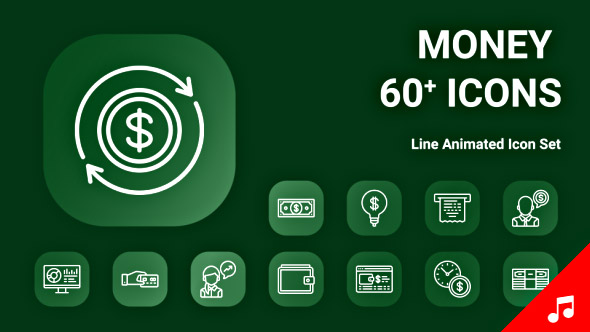 Money Finance Business Currency Icon Set - line Animated Icons