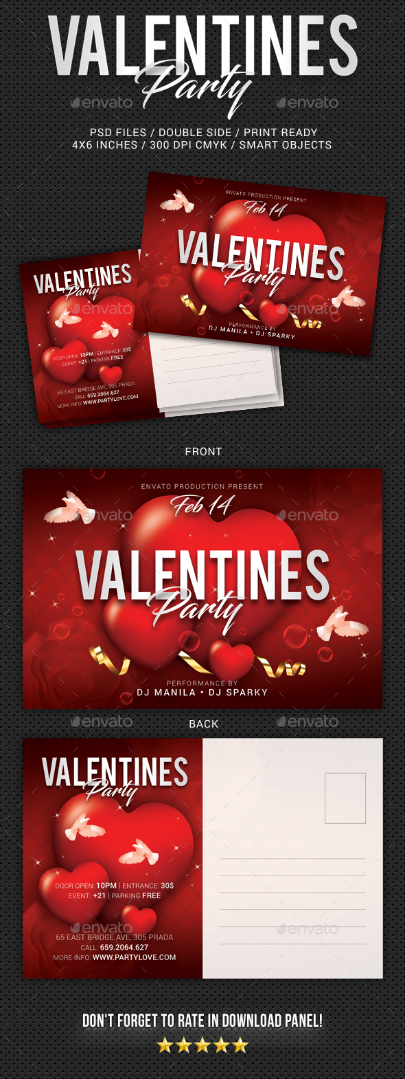 Valentines Day Party Postcard - Cards & Invites Print Templates