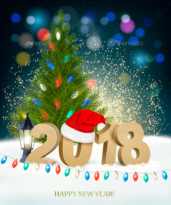 GraphicRiver New Year Background with 2018 And Santa Hat 21188488
