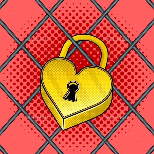 GraphicRiver Heart Shaped Lock Pop Art Vector Illustration 21189048