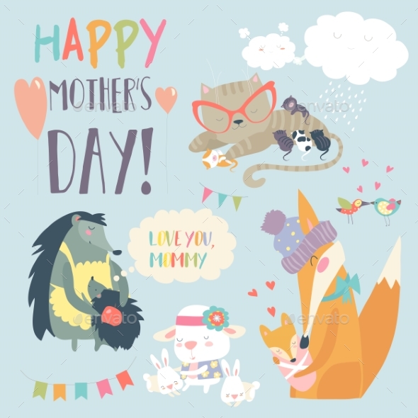 GraphicRiver Animals with Their Cubs 21189141 GraphicRiver Animals with Their Cubs 21189141