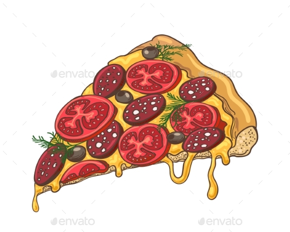 Pizza Slice Icon on White - Food Objects