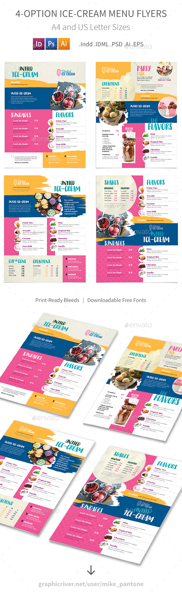 Download Ice-cream Restaurant Menu Flyers 3 - 4 Options by Mike ...