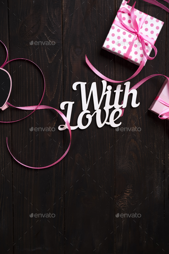 With love lettering and gift box - Stock Photo - Images