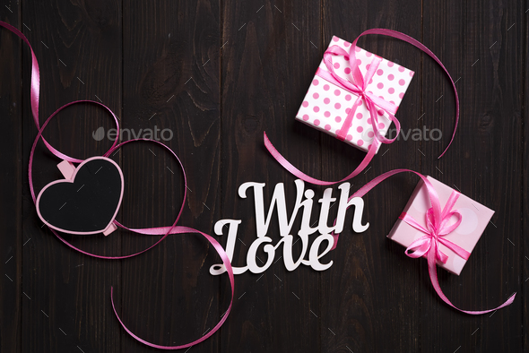 With love lettering and gift box - Stock Photo - Images