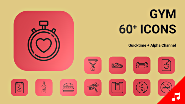 Gym Fitness Sport Workout Icon Set - Line Motion Graphics Icons