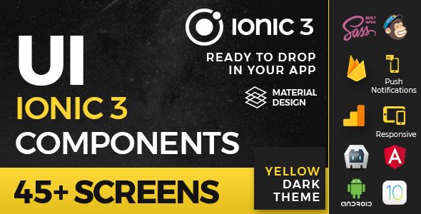 Ionic 3 UI Theme/Template App - Material Design - Yellow Dark - CodeCanyon Item for Sale