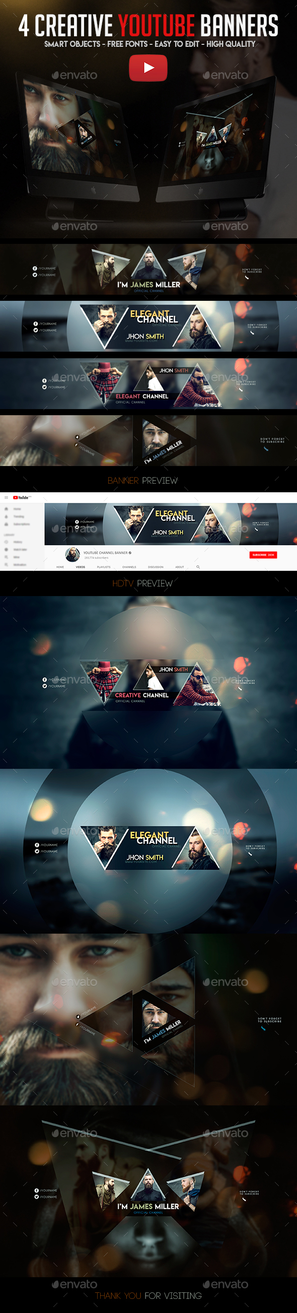 4 Creative YouTube Banners - YouTube Social Media