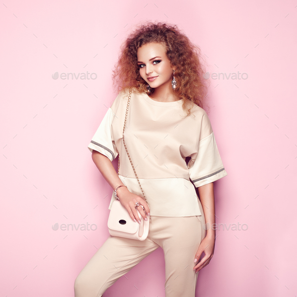 Fashion portrait of woman in summer outfit - Stock Photo - Images
